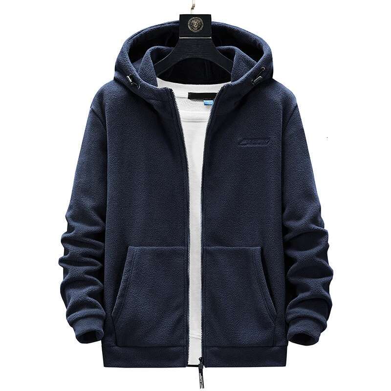 L-8XL Men's Sweatshirts Autumn Winter Plus Veet Outdoor Sports Warm Cardigan Jackets Large Size Solid Color Black Hoodies