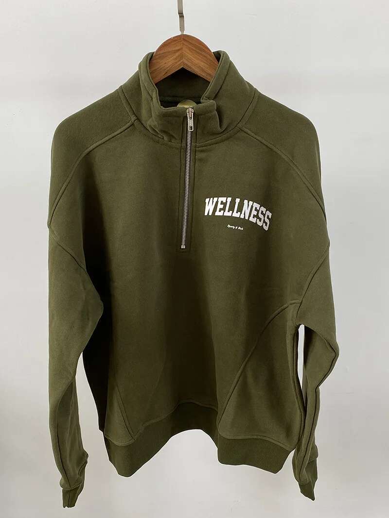 army green women Pull-on styg graphic print zipper front sweatshirt female long sleeve autumn winter tops