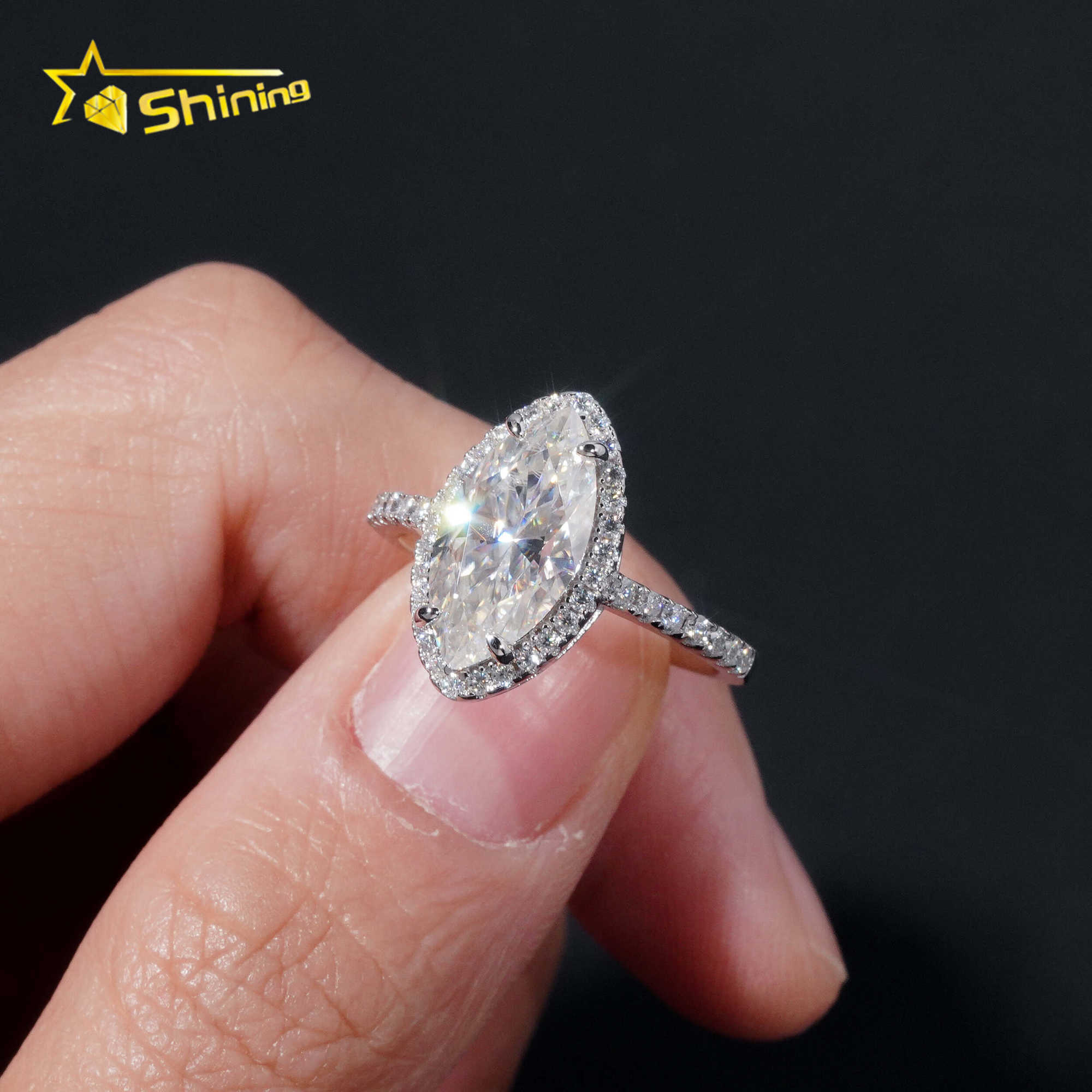 3.4CT Wedding Jewelry Luxury women Wedding Ring Pass Diamond Tester 925 Sterling Silver Marquise Cut Moissanite Engagement Ring