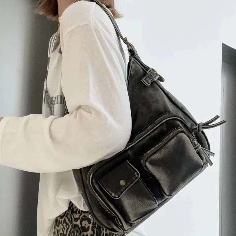 Vintage Messenger Bags For Women Designer Handbag And Purses 2024 New In PU Distressed Multiple Pockets Underarm Shoulder