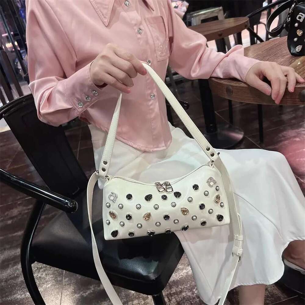 Pearl Beaded Textured Leather Pillow Fashion Women's Handbag Crystal Dias Shoulder Messenger Lady Purse Casual Bag