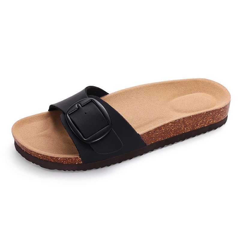 Cwarm Womens New Slippers From Cork Footbed Flip Flops Outdoor Beach Sandals With Arch Support Womens Slides Y250506