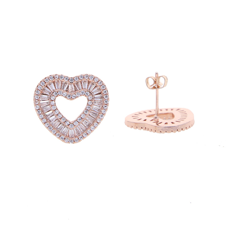 2025 Top Sell Heart Stud Earrings Sparkling Luxury Jewelry 925 Sterling Silver Rose Gold Fill Princess Cut White 5A Cubic Zircon CZ Diamond Party Wome