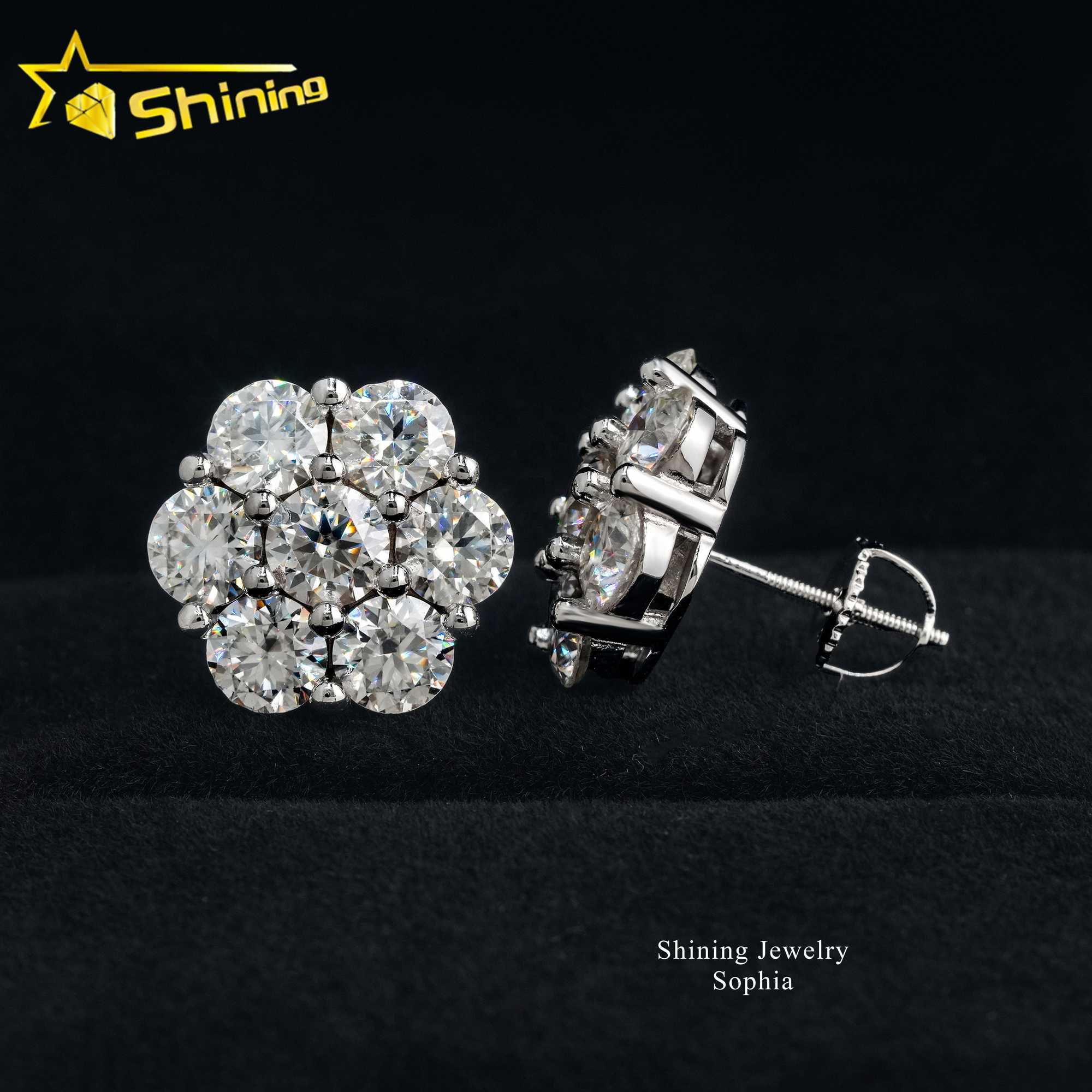 Shining Hot Top Selling Pass Diamond Tester Fine Jewelry 925 Silver 8mm 12mm 15mm Flower Earrings VVS Moissanite Stud Earrings