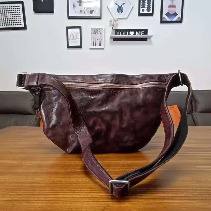 AETOO Handmade Crossbody Men's First Layer Cowhide Vintage Shoulder Leather Chest Bag May Khaki Motorcycle Trend Men's