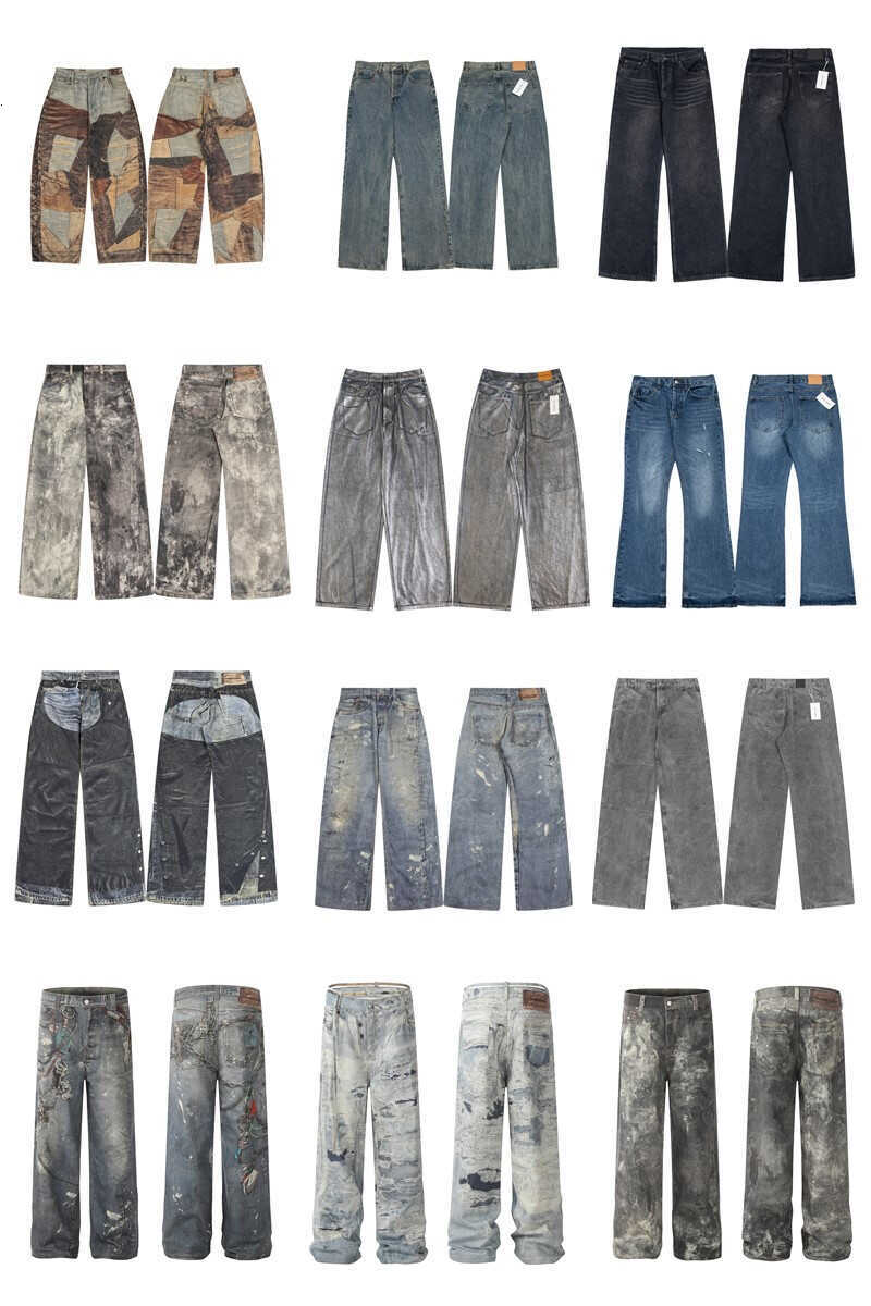 Men's Jeans Independent AC style 1981 trendy brand jeans chain splashed ink mud dyed 3D three-dimensional printed pants casual internet celebrity trend