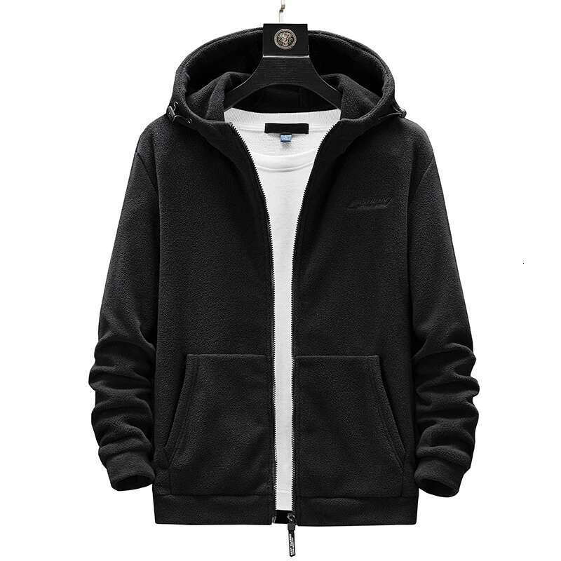L-8XL Men's Sweatshirts Autumn Winter Plus Veet Outdoor Sports Warm Cardigan Jackets Large Size Solid Color Black Hoodies