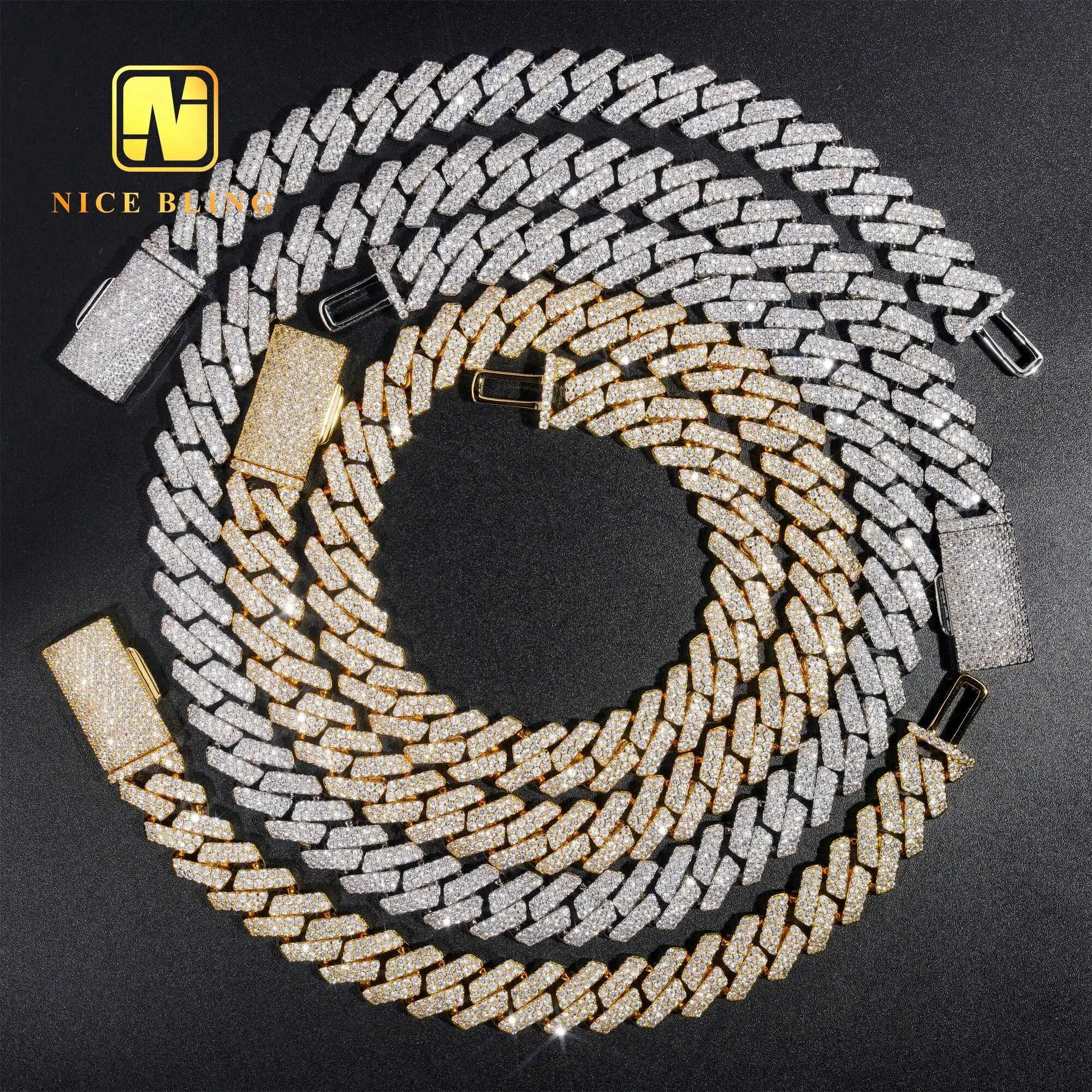 13mm Iced Out Cuban Link Chains 2 Rows Prong Setting Wholesale Brass Cuban Necklaces Hip Hop Rappers Cubic Zirconia Necklace