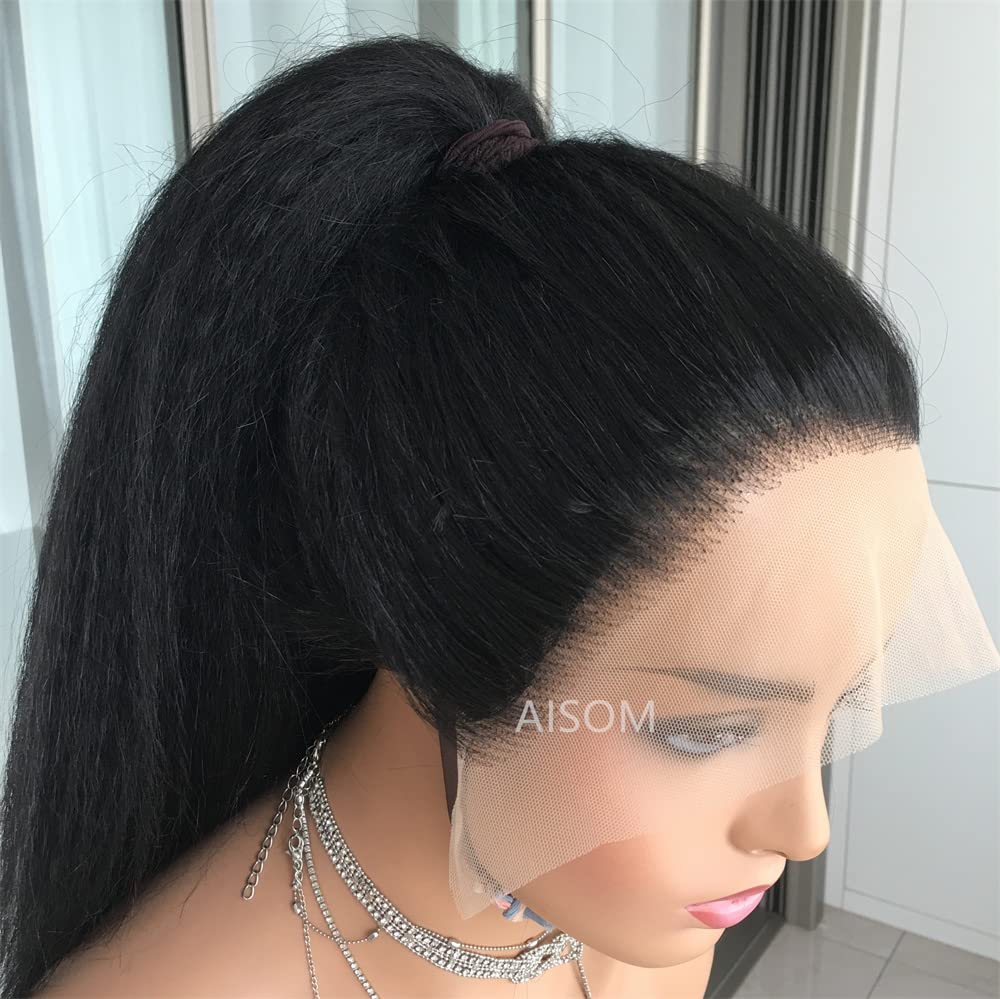 Kinky Straight 4C Kinky Edges full lace HD wig,human hair natural hairline Curly Baby Hair Wig Yaki Straight 13x4 HD Lace Frontal Wig Transparent Lace