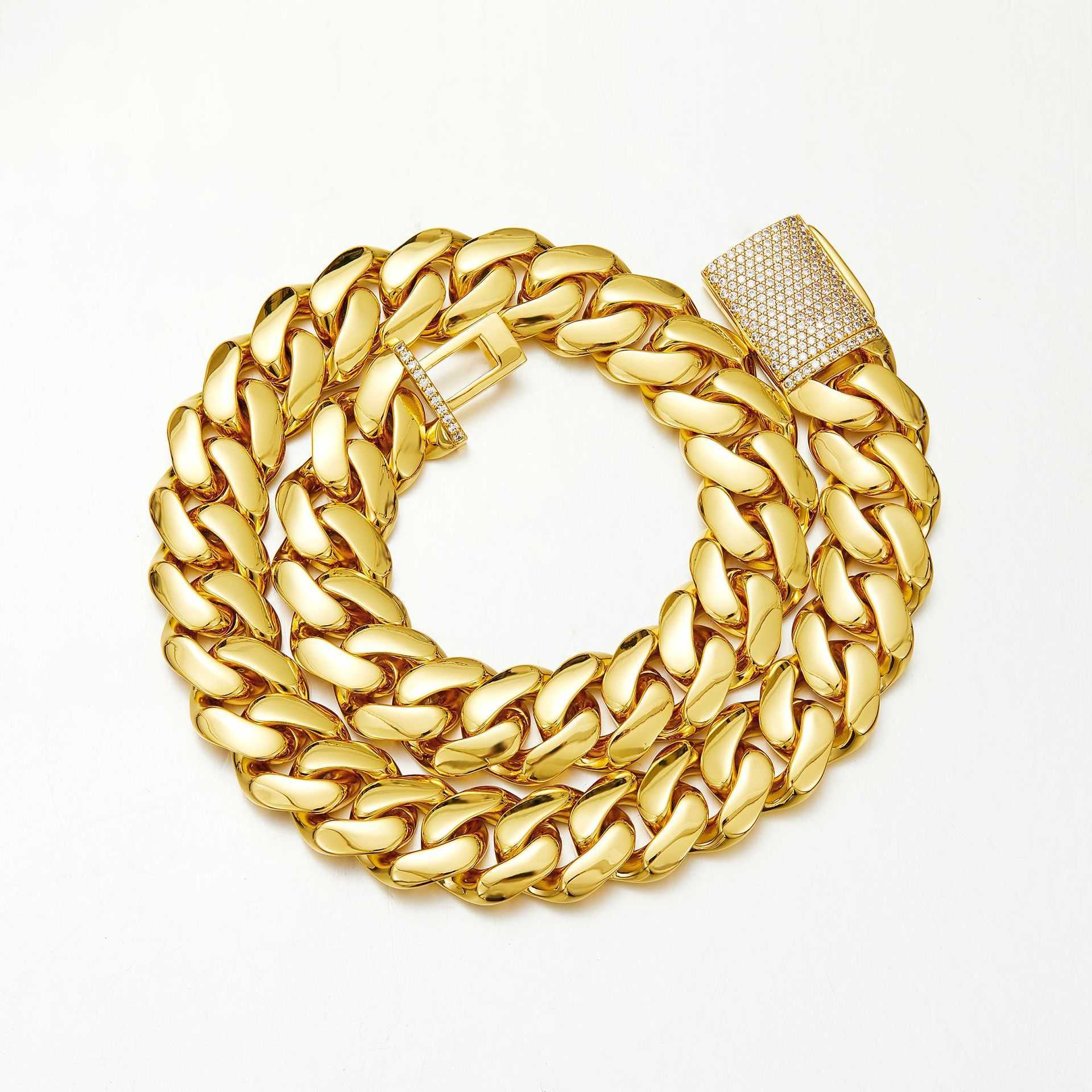 14mm-22mm Wide Chunky Hip Hop Bling Iced Out moissanite Bold Polishing Gold Miami Cuban Link Chain Bracelets for Men Rapper Jewelry