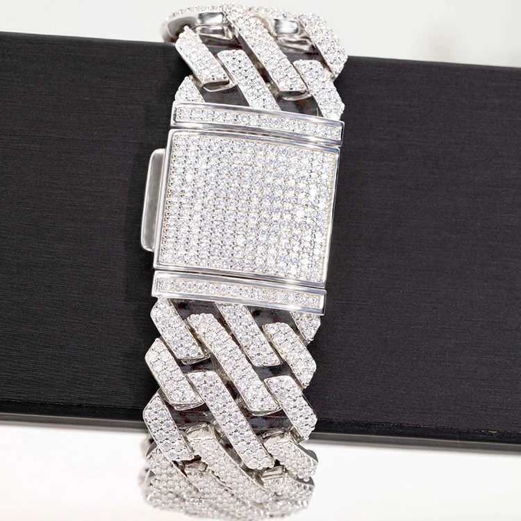 Customized Hip Hop Chain 20mm Width 2rows Cuban Chain S925 Sterling Silver Gold Plated Iced Out Moissanite Mens Link Jewelry