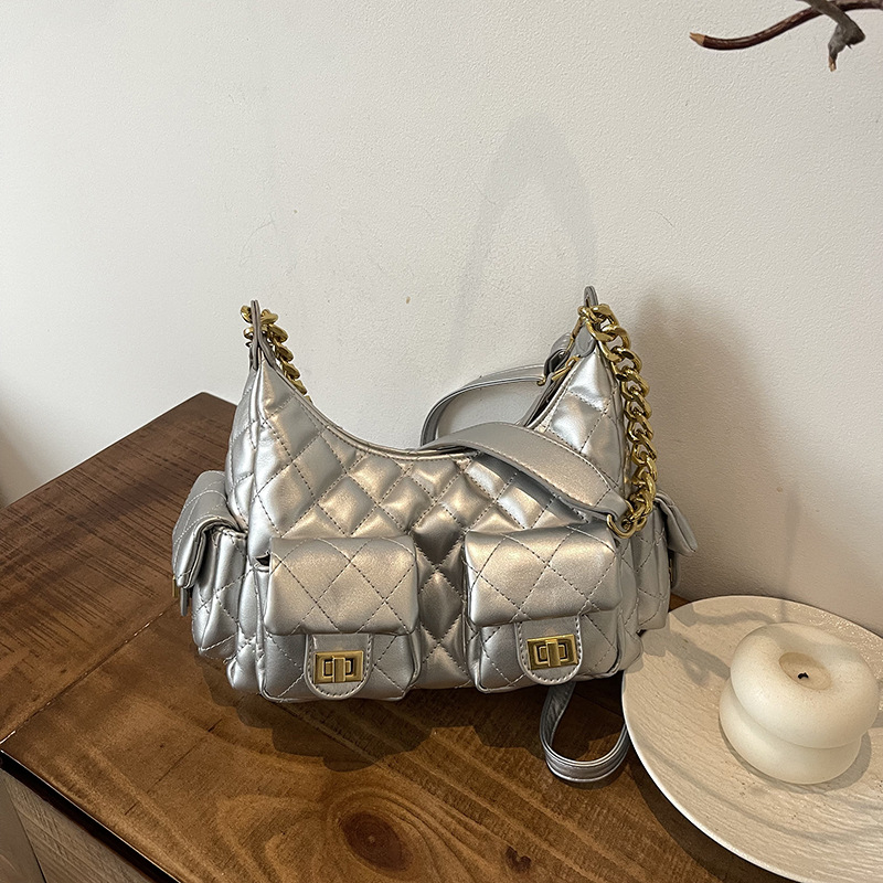 Chic Multi-Pocket Women's Handbag with Elegant Chain Straps - Latest Trendy Accessory