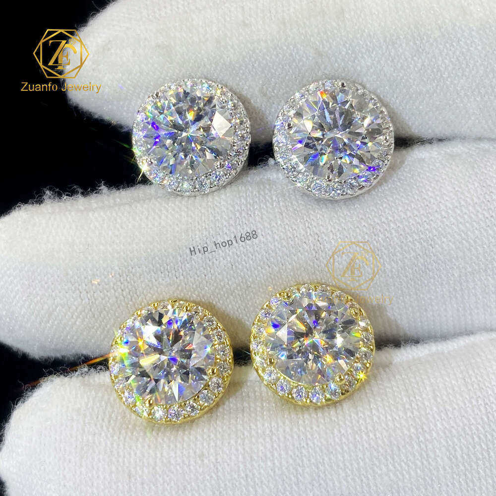 Wholesale Options Available Fine Sterg Sier 5Mm 6.5Mm 8Mm Moissanite Halo Earrings