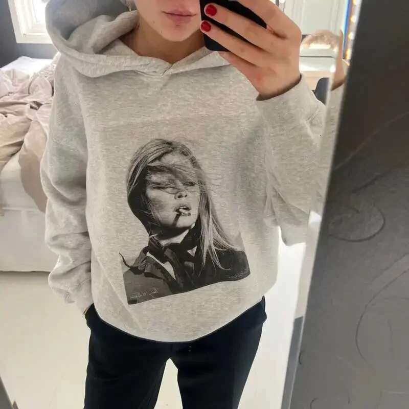 Autumn and Winter New Women's Beauty Graphic Print Hoodie long sleeve relaxed fit hoodie sweatshirt female grey