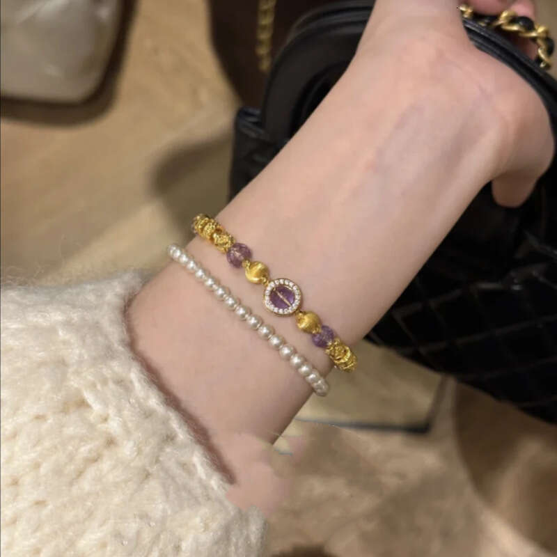 French style luxury natural amethyst wrapped bead designer bracelet high-end fashionable temperament plated with gold Wedding Gift Party Good designer