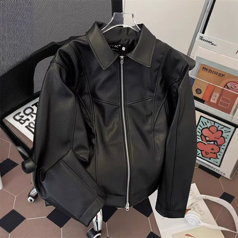 2025S designer with a high-end feel cleanfit black trendy brand men leather jacket handsome spring and autumn American short zipper motorcycle jacket