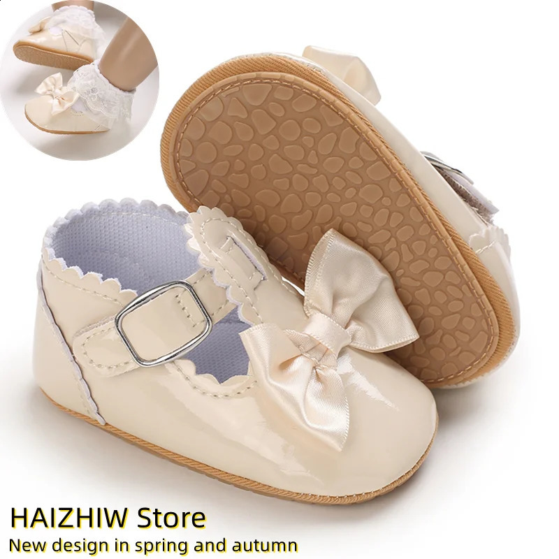 Beige Baptist shoes Spring Baby Shoes PU Leather born Girls Shoes First Walkers Princess Bowknot Baby Prewalker 250214
