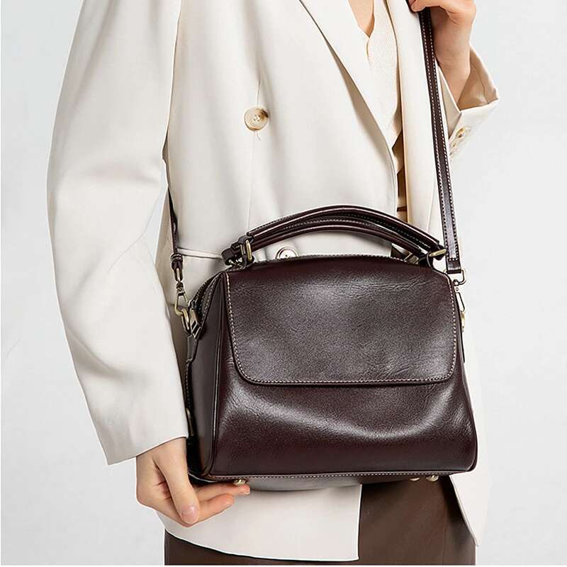 Hifashion Vintage Genuine Leather Boston Shoulder Bags For Women 2025 Trend Designer Crossbody Purses Work Tote Ladies Handbags