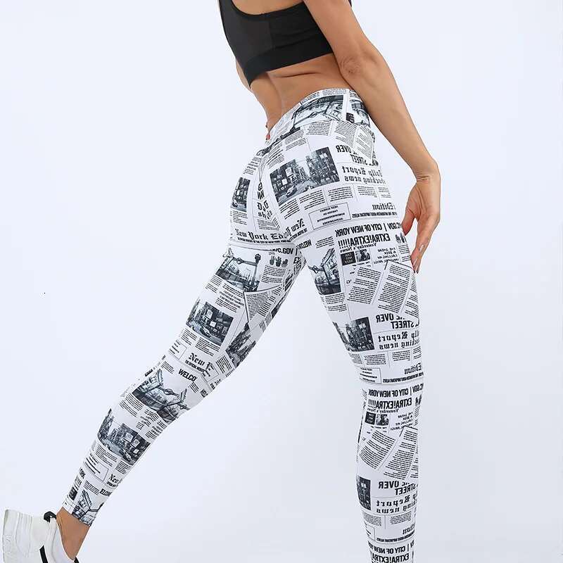 New Black White High Waist Seamless Yoga Newspaper Letter Print Streetwear Leggings Fiess Women Sexy Casual Pants