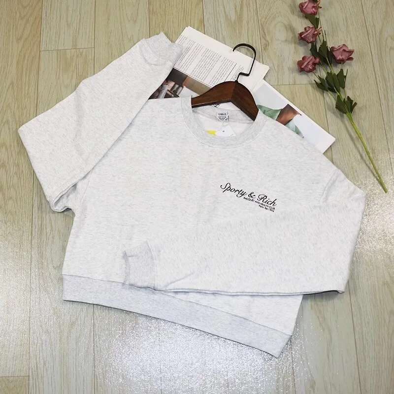 100% cotton graphic letter print women round neck long sleeve autumn winter cropped sweatshirt female