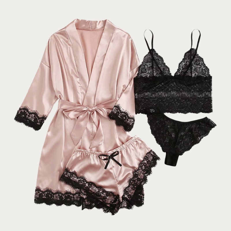 New European and American women's pajamas 4-piece set lace suspender pajamas women's summer set with pajamas and nightgowns