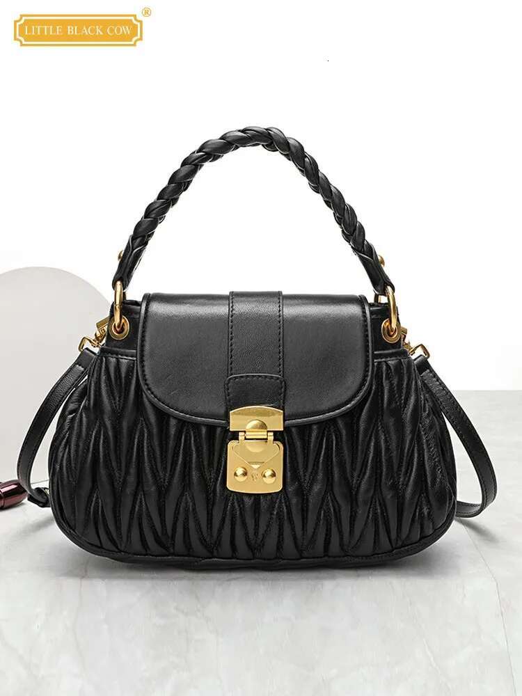 No Designer Women Sheepskin Pleated Underarm Office Ladies Flap Weave Handbag Genuine Leather Shoulder Crossbody Bag