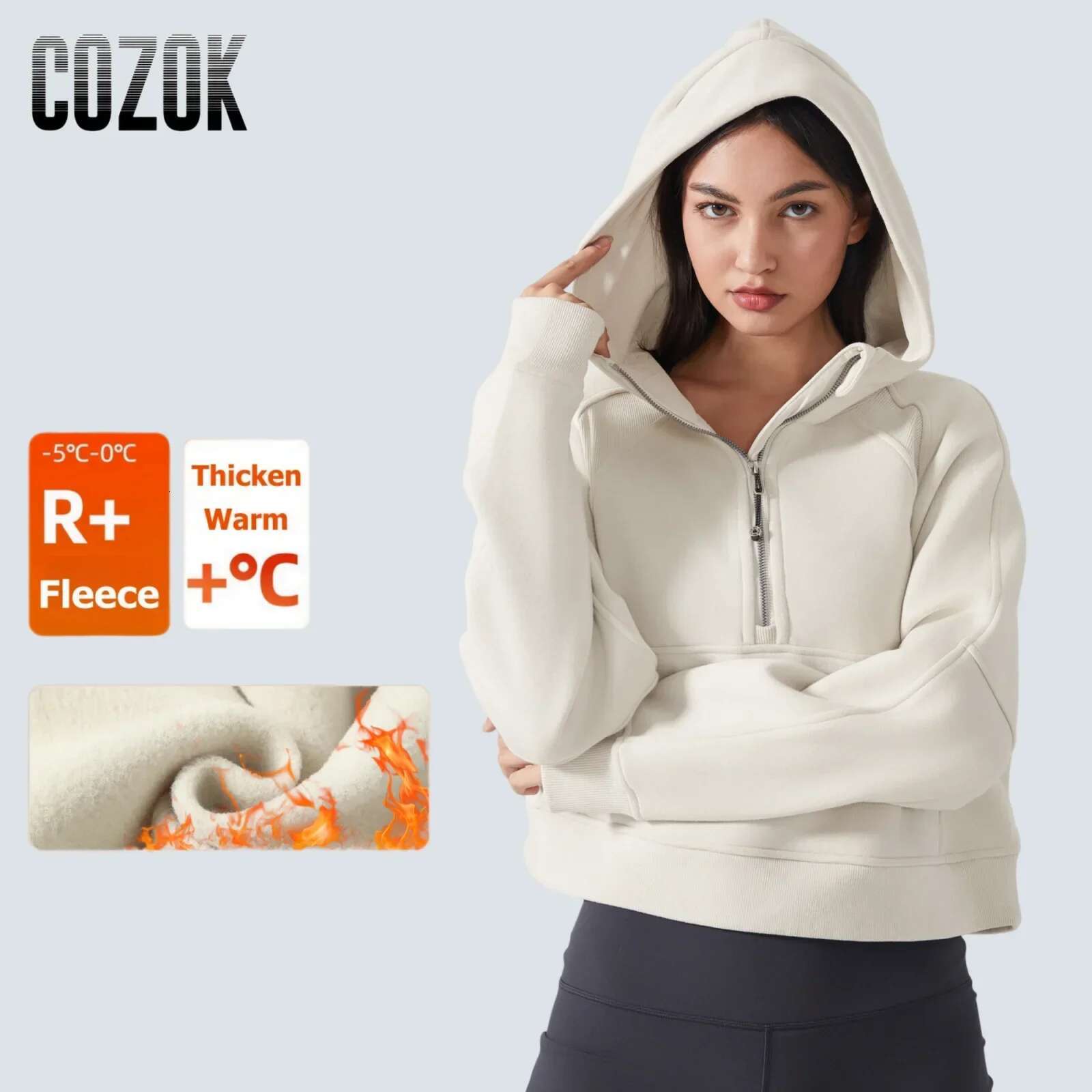 Women's Half-Zip Hoodies Fleece Warm Sweatshirt Sports Jacket with Thumbhole Winter Clothes Fashion Casual Yoga Top Streetwear