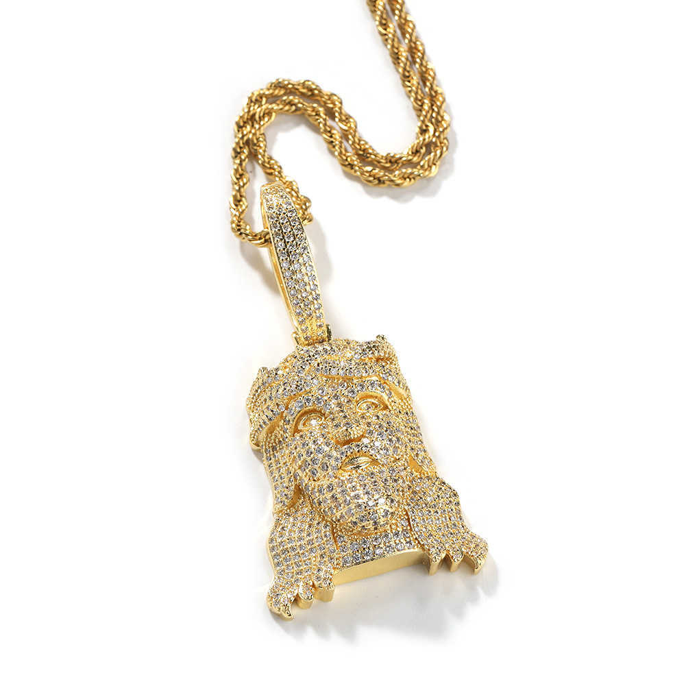 Iced Out Bling moissanite Religious Jesus Head Portrait Pendant Necklace Gold Faith Charm Mens Hip Hop