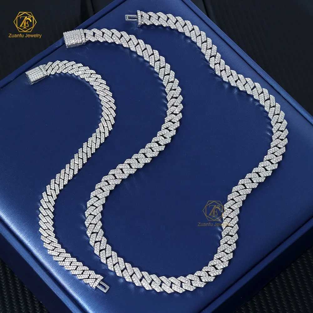 Cuban Chain Necklace 2rows 925 Solid Silver Moissanite Diamond 18k Gold Plated 12mm Cuban Link Chain Hip Hop Necklace
