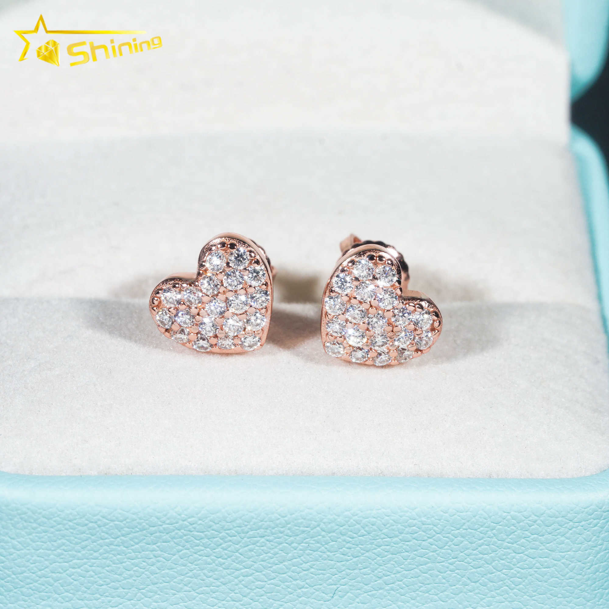 Fine Jewelry 925 Sterling Silver Gold Plated Iced Out VVS Diamond Moissanite Stud Earrings Dropshipping