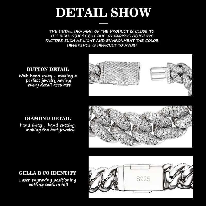 Sterling Sier Vvs Vs Moissanite Dia Hip Hop Iced Out Miami Cuban Link Bracelets Anniversary Gift Bracelet