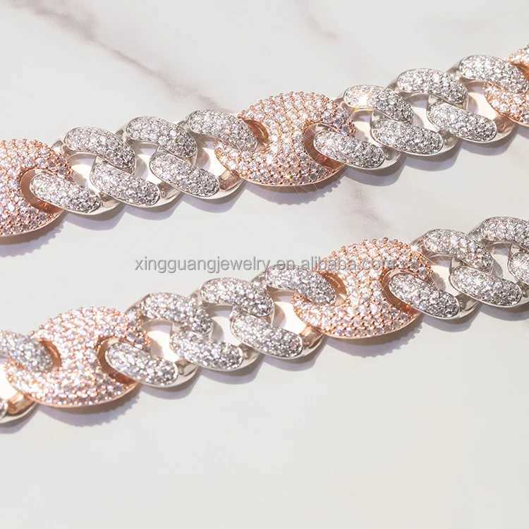 Custom d Color Vvs Moissanite Hip Hop Link Necklace 15mm Sterling Silver with Gra Certificate Gold Plated Cuban Link Chain