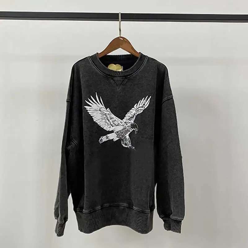 washed black eagle Printed Cotton Sweatshirt women Soft Fleece ing crew neck long sleeve sweatshirt female autumn winter