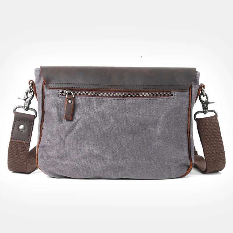 Vintage Casual Canvas & Genuine Leather Small Square For Men Simple Horizontal Shoulder Unisex Messenger Youth Bag M104