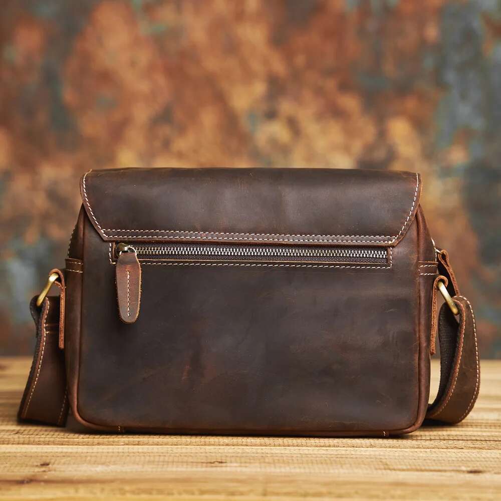 NASVA Genuine Leather Men's Shoulder Vintage Small Crossbody Casual Messenger Outdoor Sports Bag