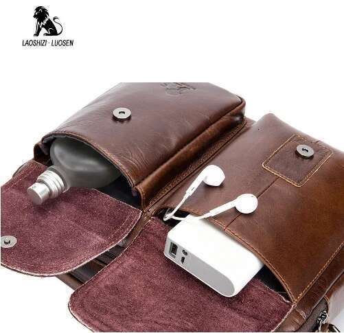 LAOSHIZI LUOSEN Men Genuine Leather Shoulder Men's Handbag Vintage Crossbody Tote Business Man Messenger Bag