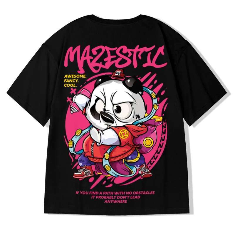 Summer Men's Cotton T-Shirt Funny Panda Print Cartoon Short Sleeve Tops O-Neck Tee Y2k 2023 Anime Casual Oversized T Shirt 8Xl