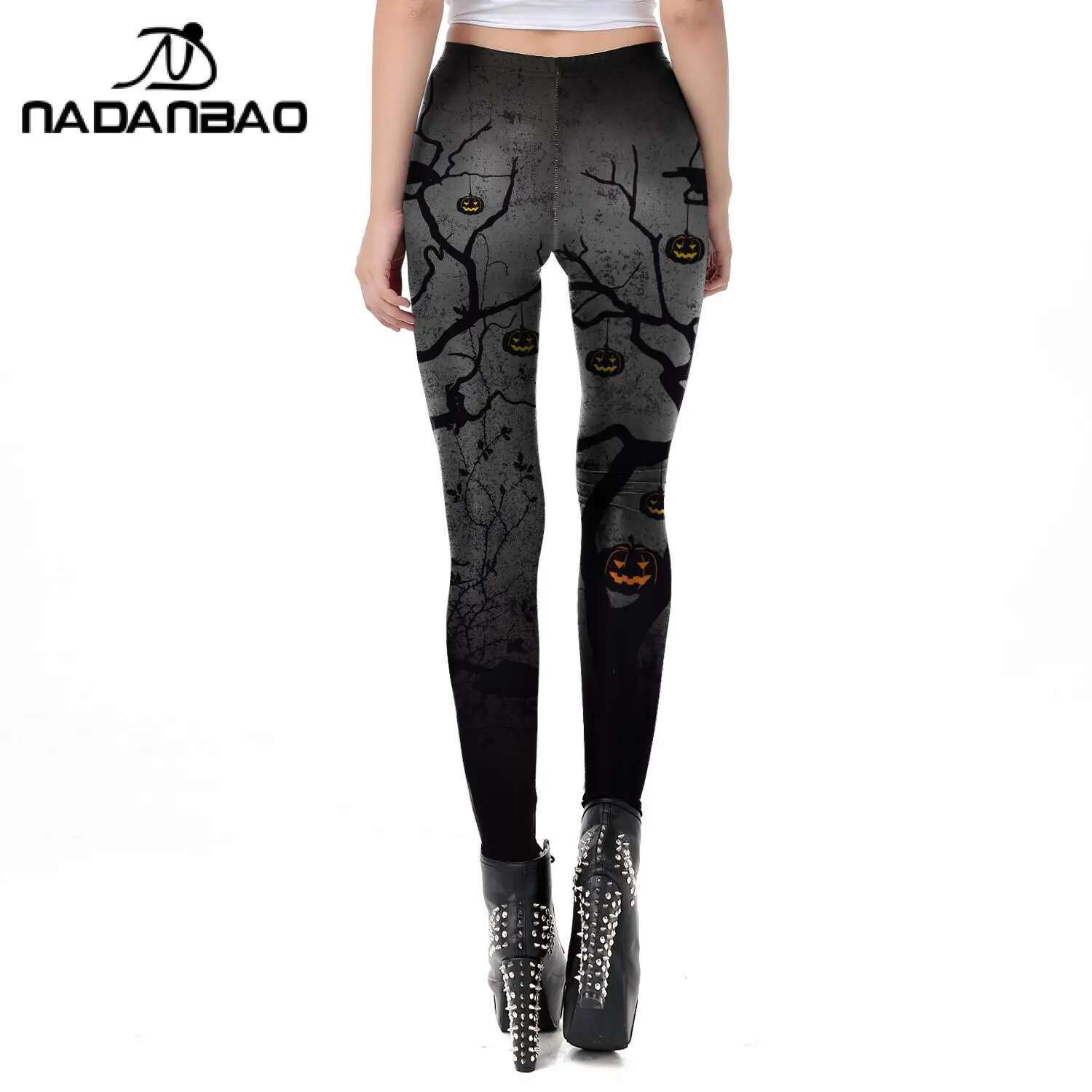NADAO Halloween Puin Fashion Leggings Dark Crow Night Fiess Clothing For Women Legging High Waist Ankle Pants