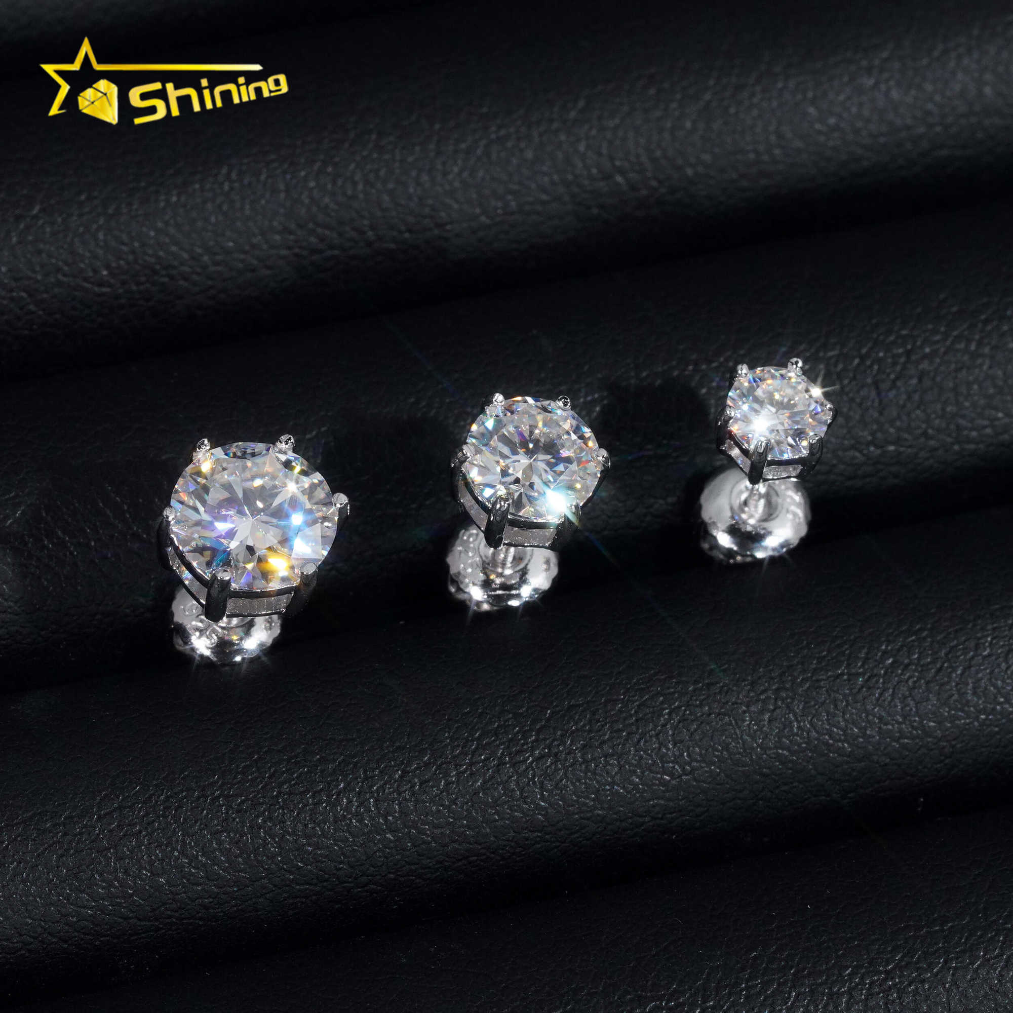 Fine Jewelry Hot Sale 6prongs Stud Earrings 925 Sterling Silver Screw Back Moissanite Diamond Hip Hop Stud Earrings