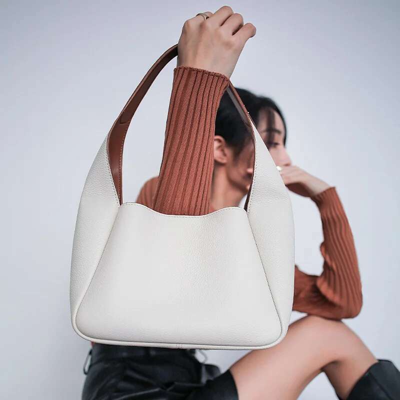 Genuine Leather Women's Shoulder Bag Solid Color Fashionable Atmospheric Convenient Large Capacity Handbag