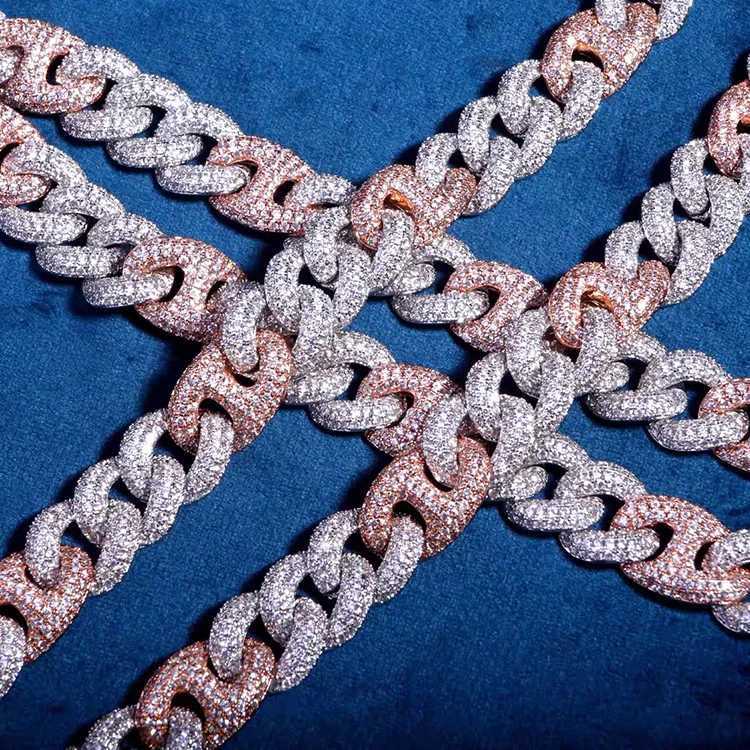 Custom d Color Vvs Moissanite Hip Hop Link Necklace 15mm Sterling Silver with Gra Certificate Gold Plated Cuban Link Chain