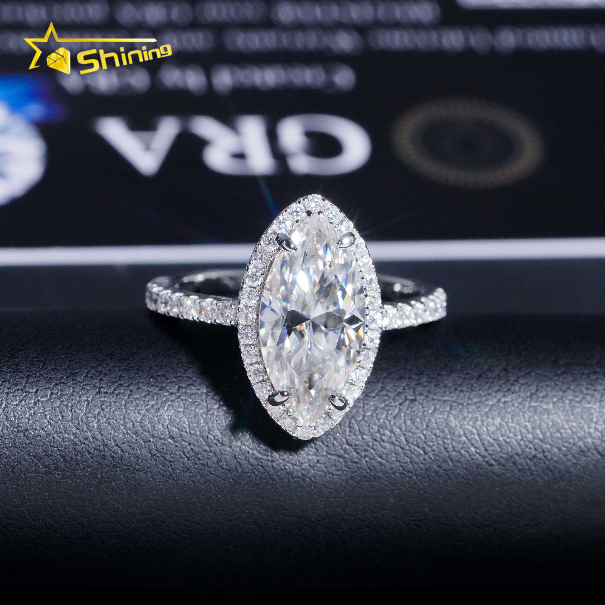 3.4CT Wedding Jewelry Luxury women Wedding Ring Pass Diamond Tester 925 Sterling Silver Marquise Cut Moissanite Engagement Ring
