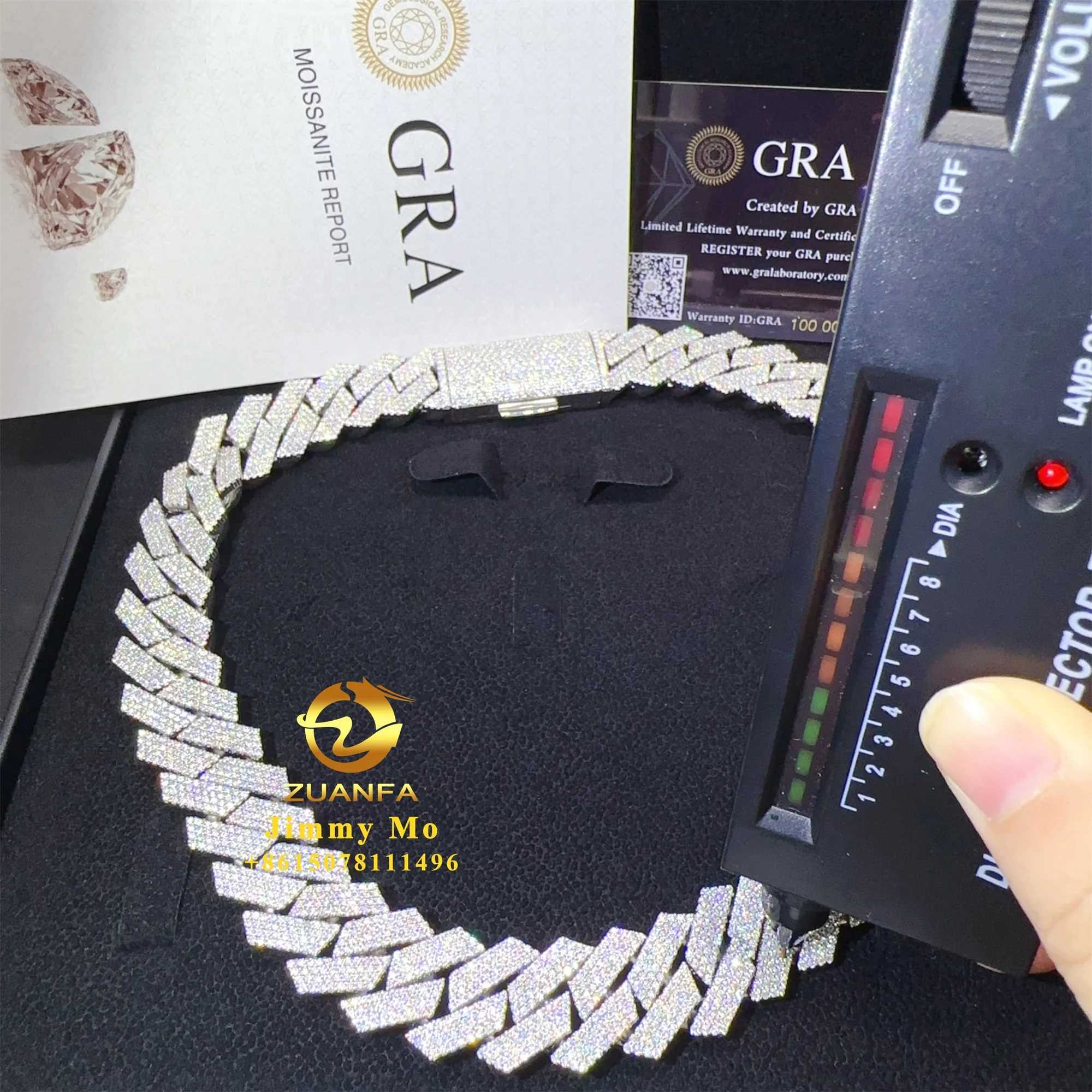 Design Luxury Big Guy Heavy 925 Solid Silver 19mm 4 Rows Iced Out Hip Hop Vvs1 Moissanite Diamond Miami Cuban Link Chain