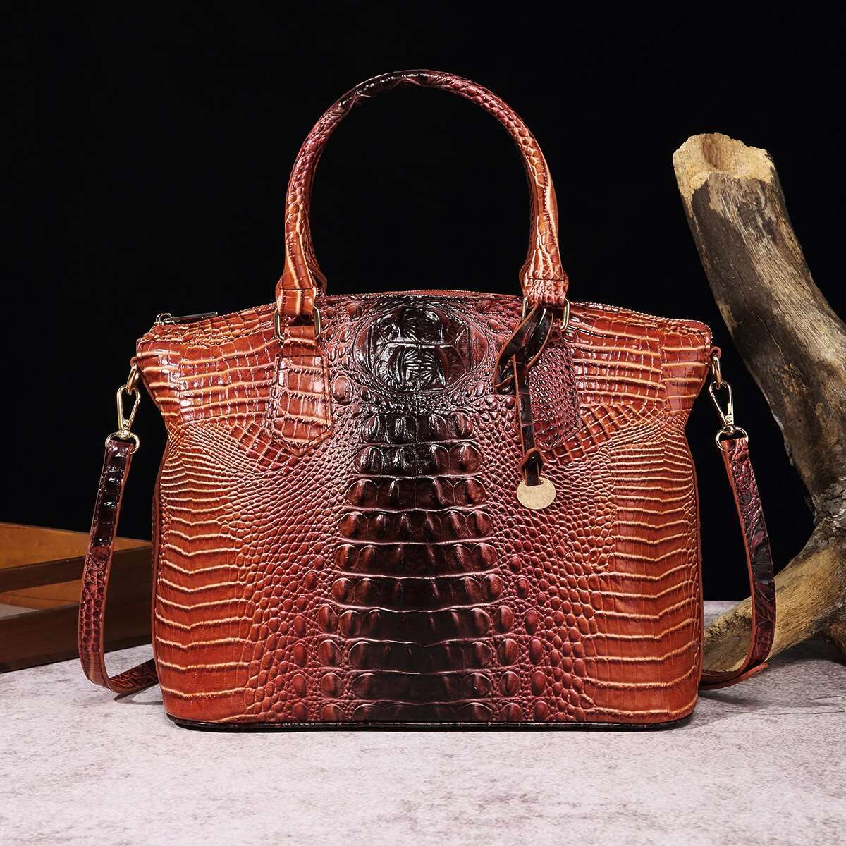 Ombre Crocodile Emed Handbag Classic Style Crossbody Bag Women's Leather Satchel Purse