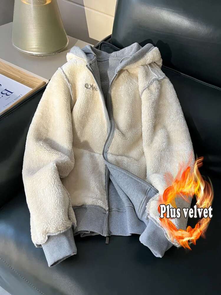 Hooded Sweater for Women 2024 Autumn and Winter New Fleece-ed Thick Loose Versatile Casual Zipper Cardigan Outerwear