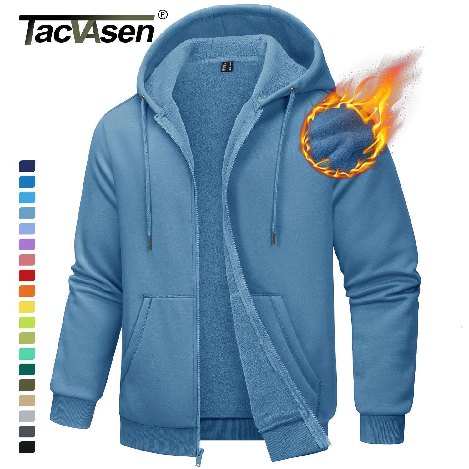 TACVASEN Big Pockets Fleece ing Hoodies Mens Hooded Coats Full Zip Up Casual Hoodie Jackets Athlete Running Hiking Sportswear