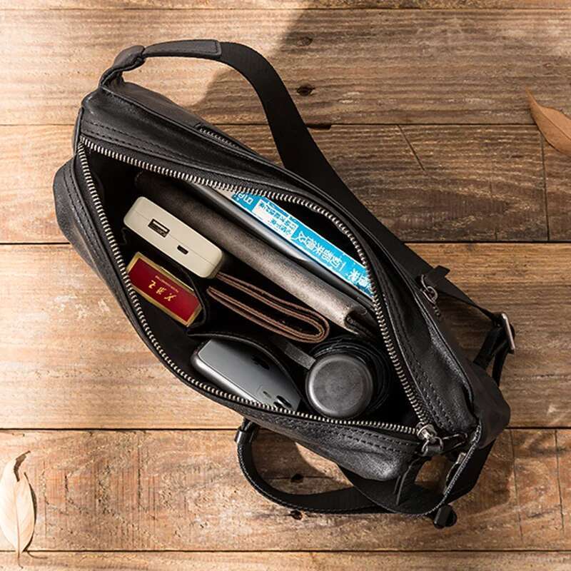 AETOO Leather Simple Men's Messenger Ins Tide Brand Boys Sports Backpack Cowhide Japanese Fashion Trend Shoulder Bag