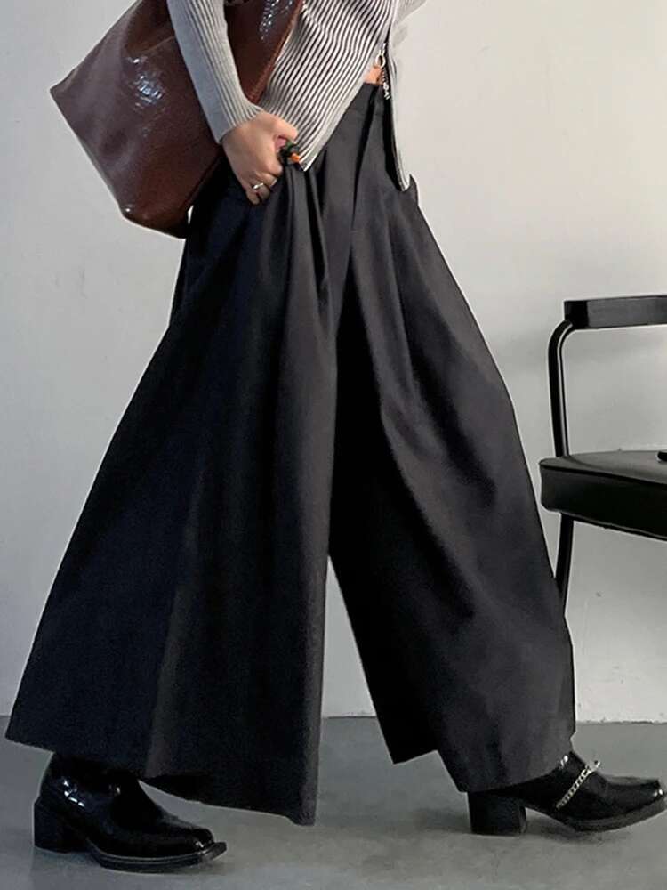 Gray Pleated Zipper Casual Wide Leg Pants High Waist New Loose Fit Trousers Women Fashion Tide Spring Autumn 2025 30A1716