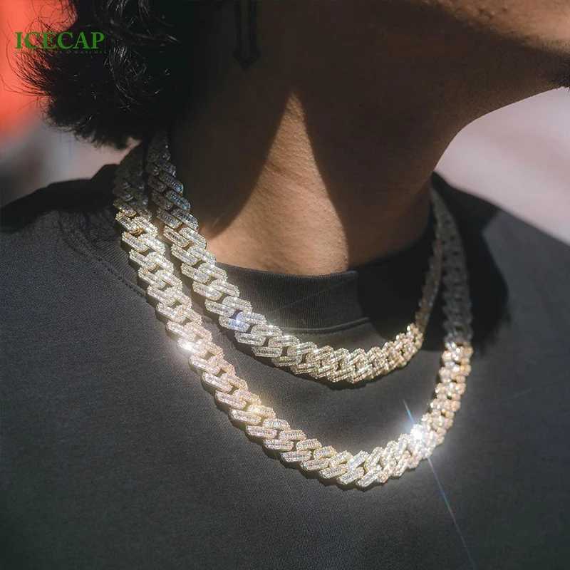 Luxury 925 Sterling Silver 2 Tone Baguette Cut d Vvs Moissanite Diamond Cuban Chain Hip Hop Necklace for Men Women