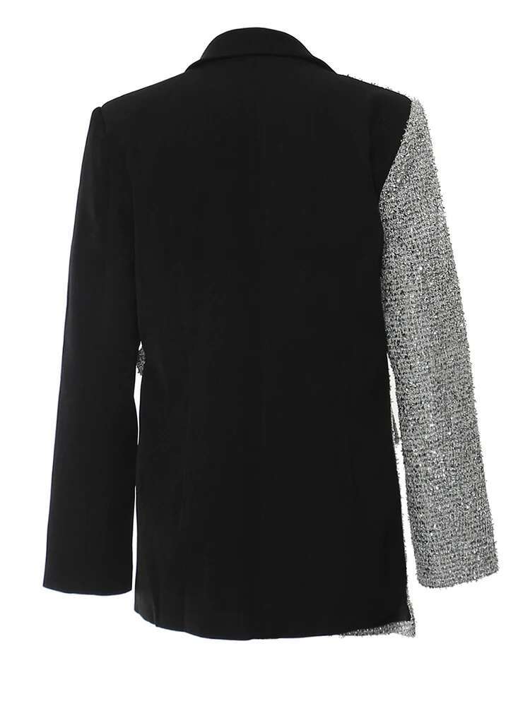 Women Black Irregular Color-Block Elegant Blazer New Lapel Long Sleeve Jacket Fashion Tide Spring Autumn 2025 1Dh7642
